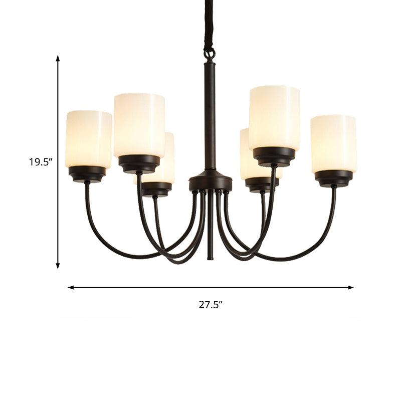 3/6/8 Lights Ceiling Light Traditional Cylinder Opal Glass Chandelier in Black - Rebooters