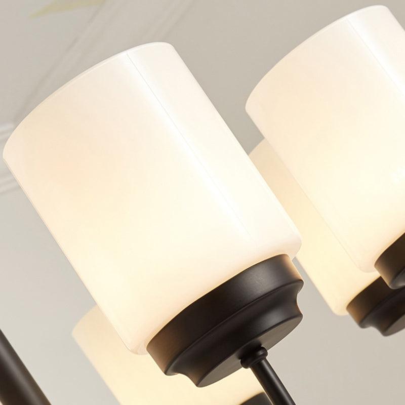 3/6/8 Lights Ceiling Light Traditional Cylinder Opal Glass Chandelier in Black - Rebooters