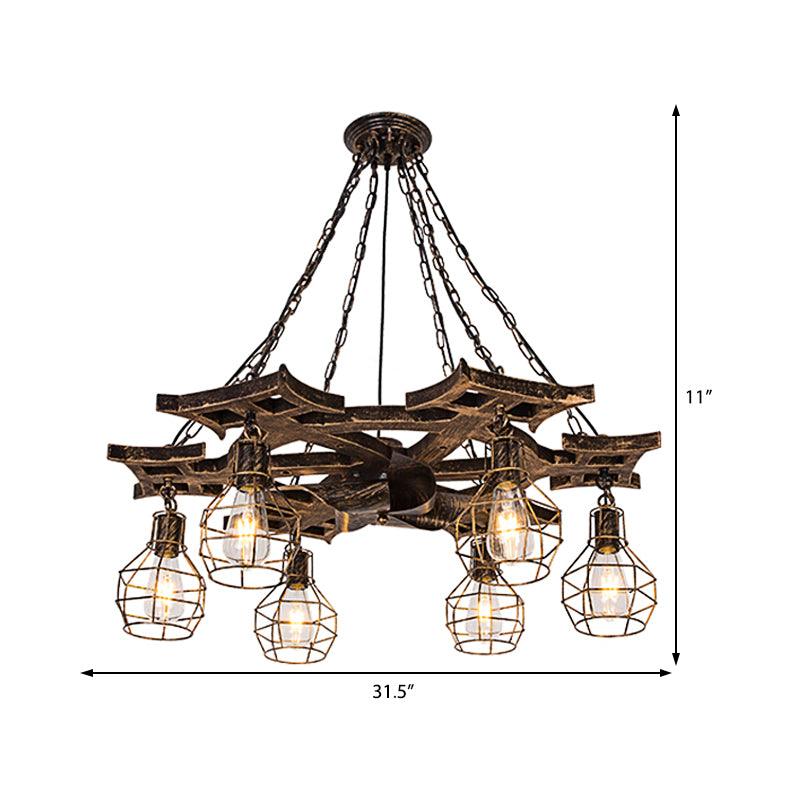 6 Bulbs Globe Chandelier Light Vintage Bronze Metal Hanging Ceiling Fixture - Rebooters