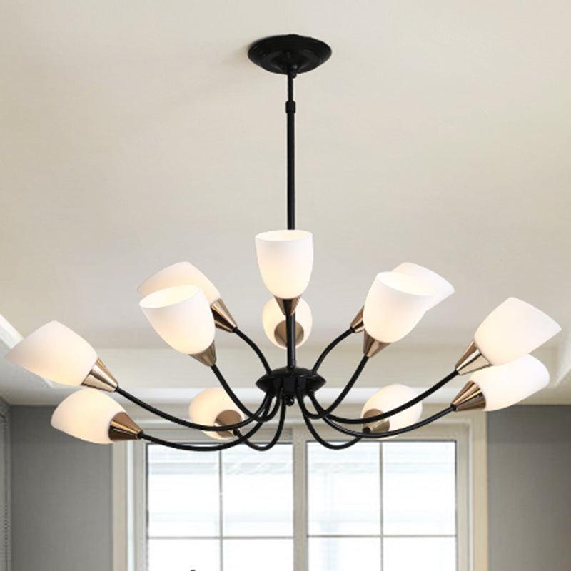 12 Lights Ceiling Light Traditional Oval Frosted Glass Chandelier in Black - Rebooters
