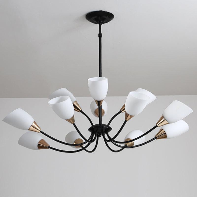 12 Lights Ceiling Light Traditional Oval Frosted Glass Chandelier in Black - Rebooters