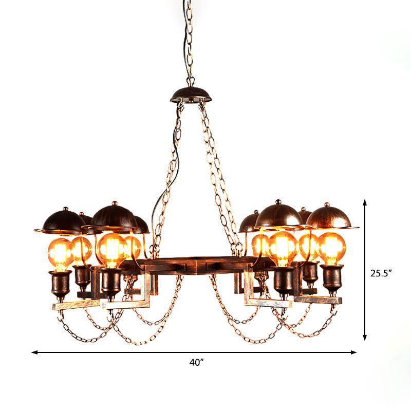 8-Light Dome Shade Semi Flush Light Vintage Rust Amber Glass - Rebooters