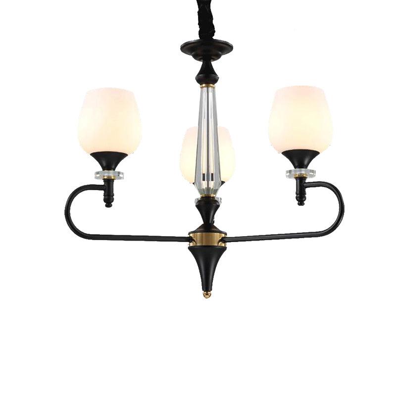 3/6 Lights Opal Glass Hanging Chandelier Matte Black Pendant - Rebooters