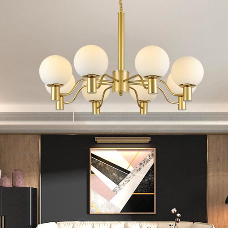 6 Lights Frosted Glass Pendant Chandelier Brass Globe Fixture - Rebooters