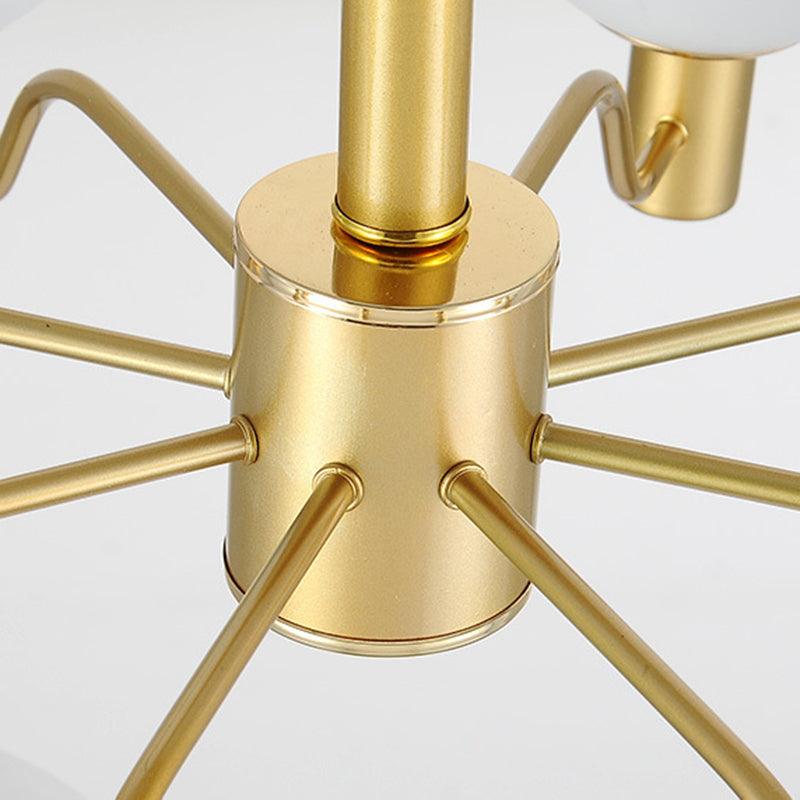 6 Lights Frosted Glass Pendant Chandelier Brass Globe Fixture - Rebooters