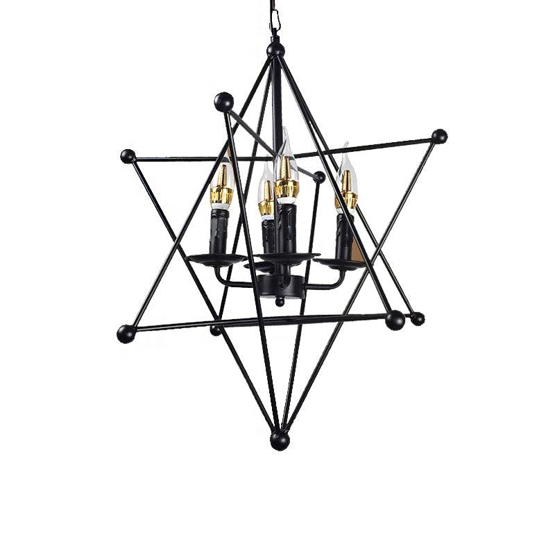 4-Light Metal Hanging Chandelier Industrial Black Candle Fixture - Rebooters