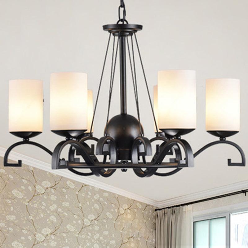 3/6 Lights Chandelier Light with Cylinder Frosted Glass Shade Black Ceiling Lamp - Rebooters