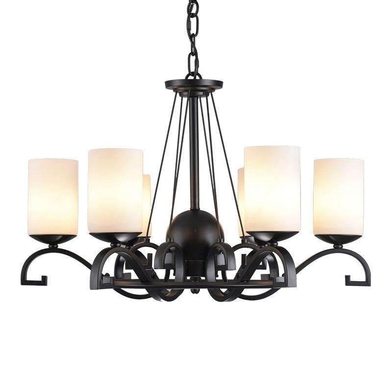 3/6 Lights Chandelier Light with Cylinder Frosted Glass Shade Black Ceiling Lamp - Rebooters