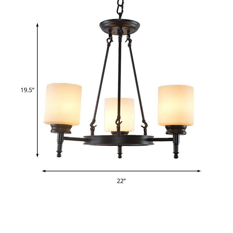 3/6 Lights Frosted Glass Chandelier Traditional Black Wheel Dining Room Fixture - Rebooters