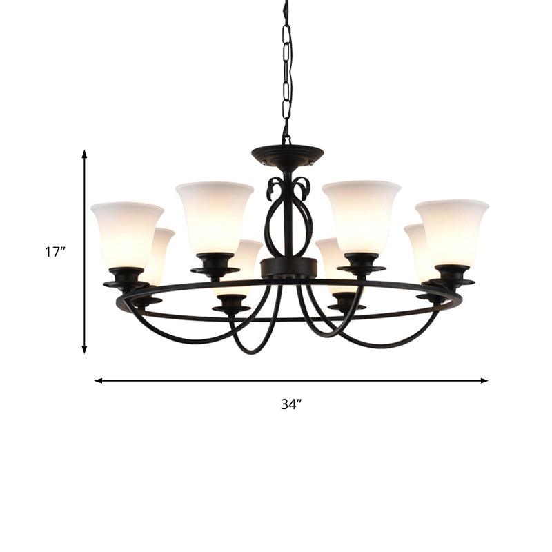 Bell Frosted Glass Chandelier Lighting Traditional 3/6/8 Lights Black - Rebooters