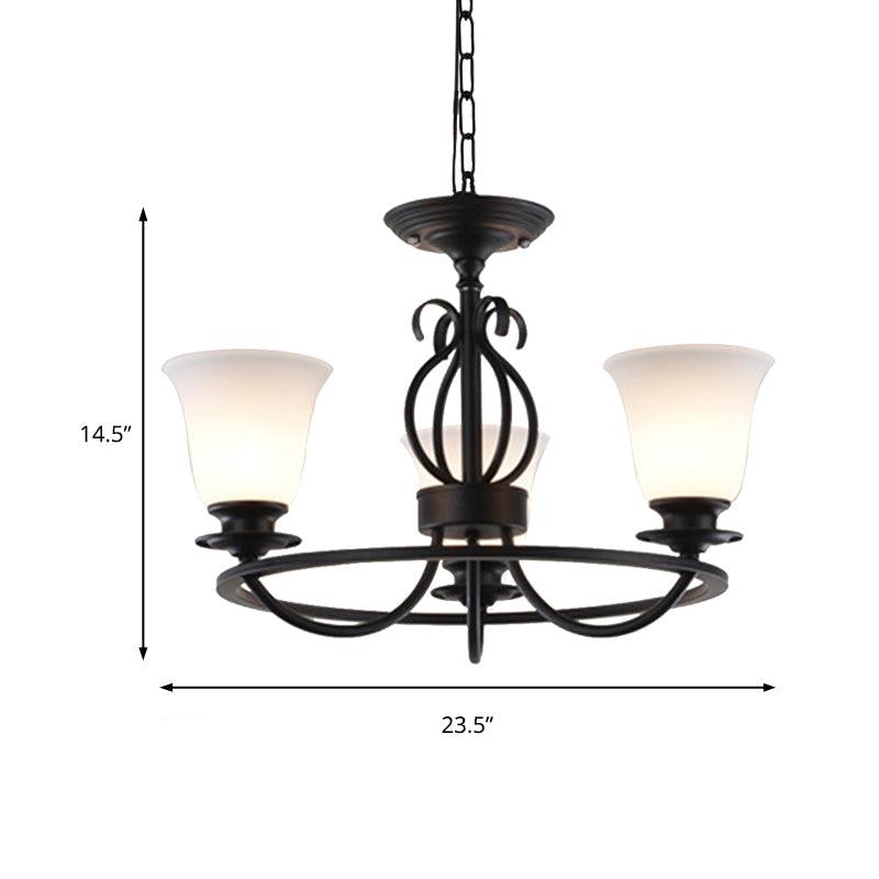 Bell Frosted Glass Chandelier Lighting Traditional 3/6/8 Lights Black - Rebooters