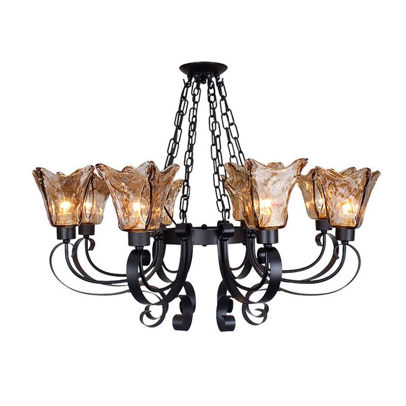 3/6/8 Bulbs Ceiling Lamp Scroll Amber Glass Classic Chandelier - Rebooters