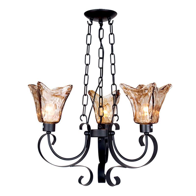 3/6/8 Bulbs Ceiling Lamp Scroll Amber Glass Classic Chandelier - Rebooters
