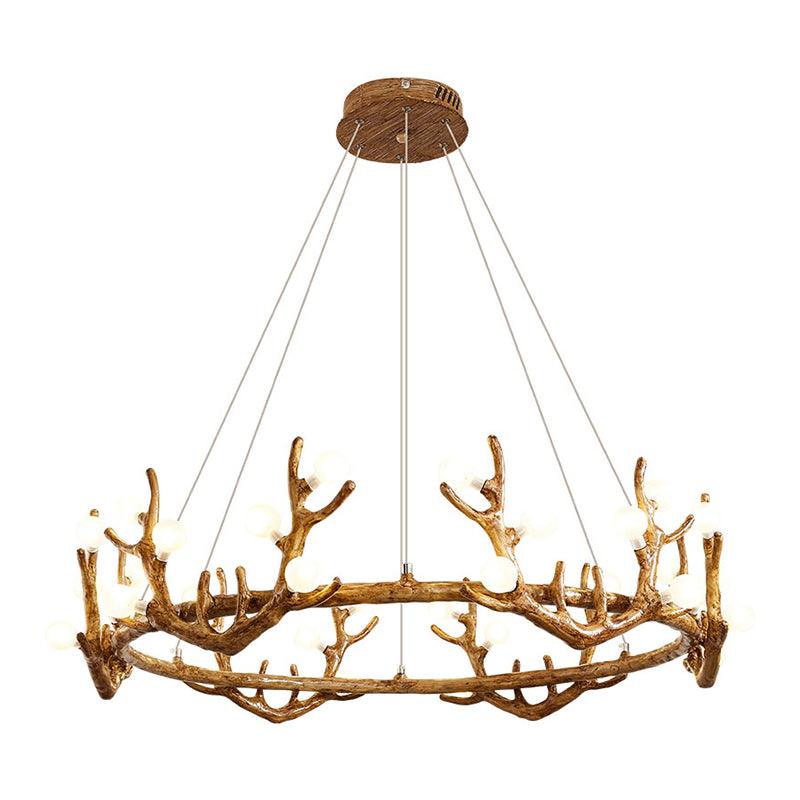 Antler Living Room Ceiling Lighting Vintage Resin Brown LED Chandelier - Rebooters