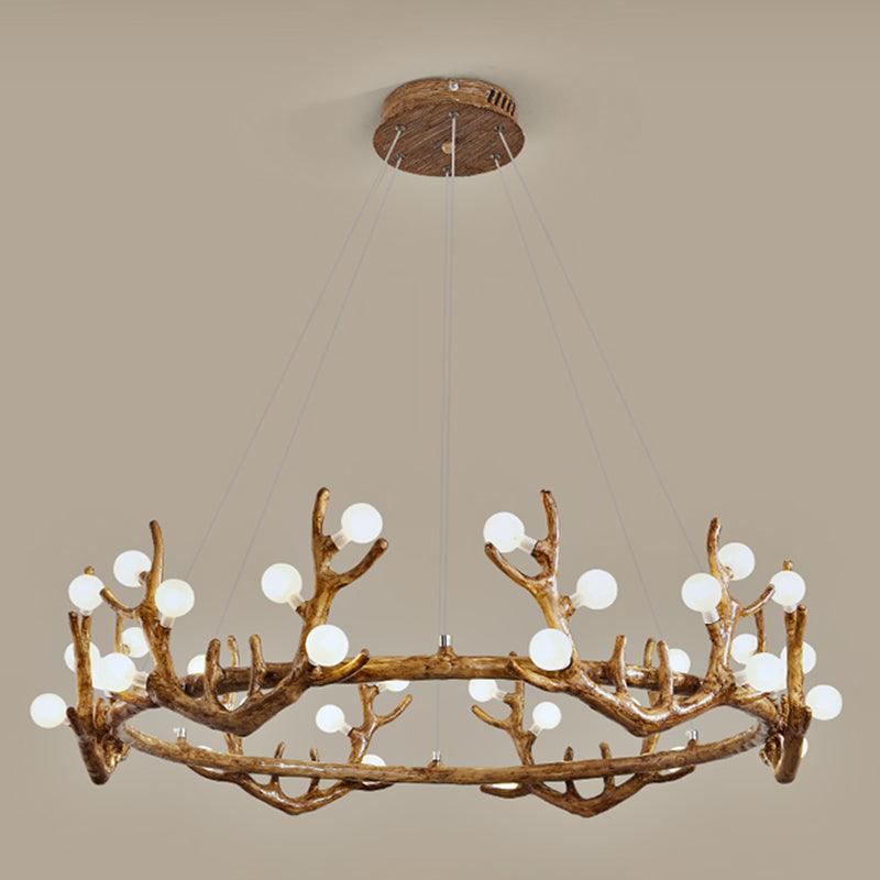 Antler Living Room Ceiling Lighting Vintage Resin Brown LED Chandelier - Rebooters