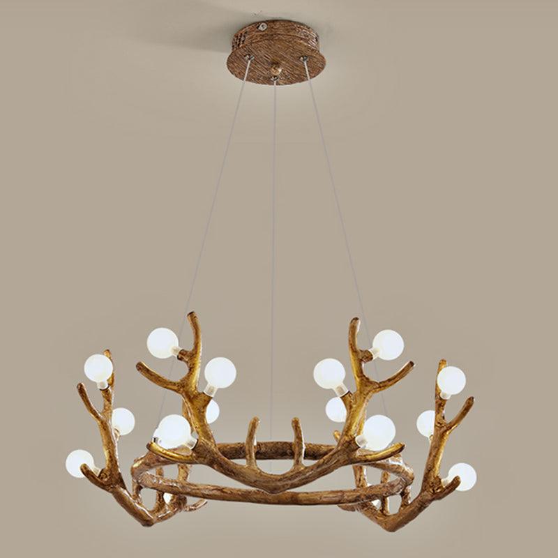 Antler Living Room Ceiling Lighting Vintage Resin Brown LED Chandelier - Rebooters