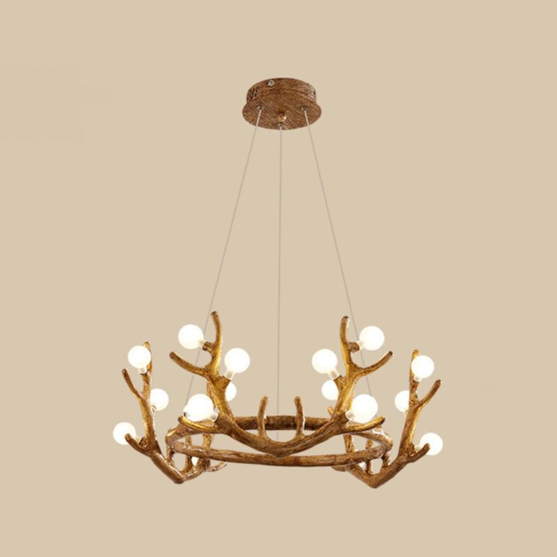 Antler Living Room Ceiling Lighting Vintage Resin Brown LED Chandelier - Rebooters