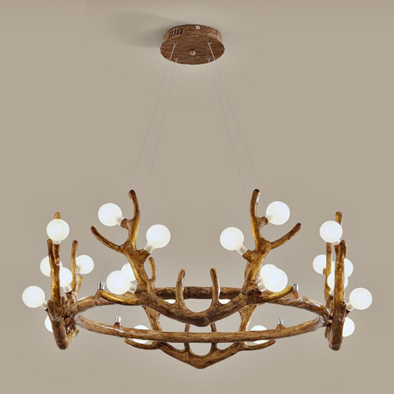 Antler Living Room Ceiling Lighting Vintage Resin Brown LED Chandelier - Rebooters