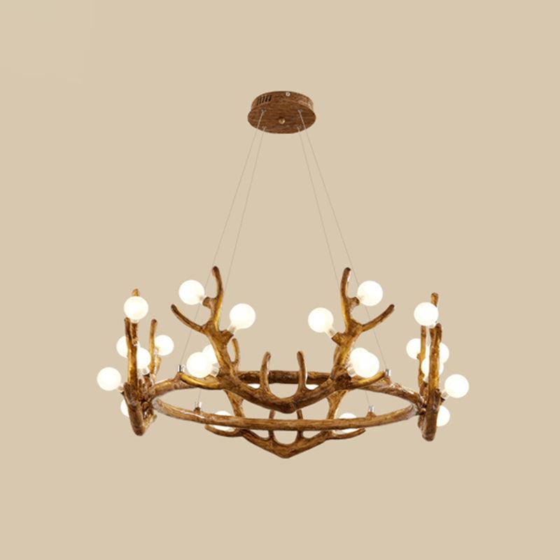 Antler Living Room Ceiling Lighting Vintage Resin Brown LED Chandelier - Rebooters
