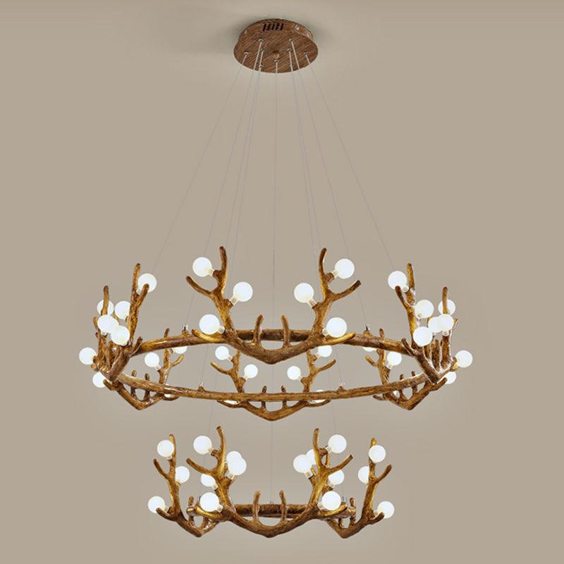Antler Living Room Ceiling Lighting Vintage Resin Brown LED Chandelier - Rebooters