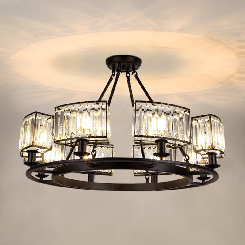 Artistic Ring Shaped Suspension Light Clear Crystal Chandelier Black - Rebooters