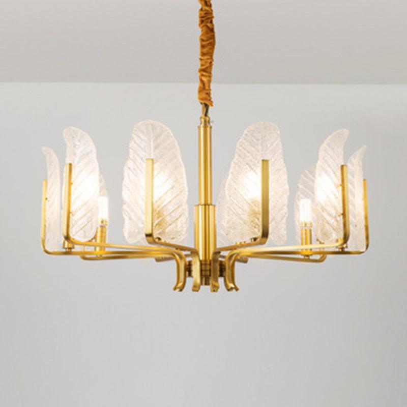 Leaf-Shaped Ceiling Lighting Postmodern Seedy Glass Gold Chandelier - Rebooters