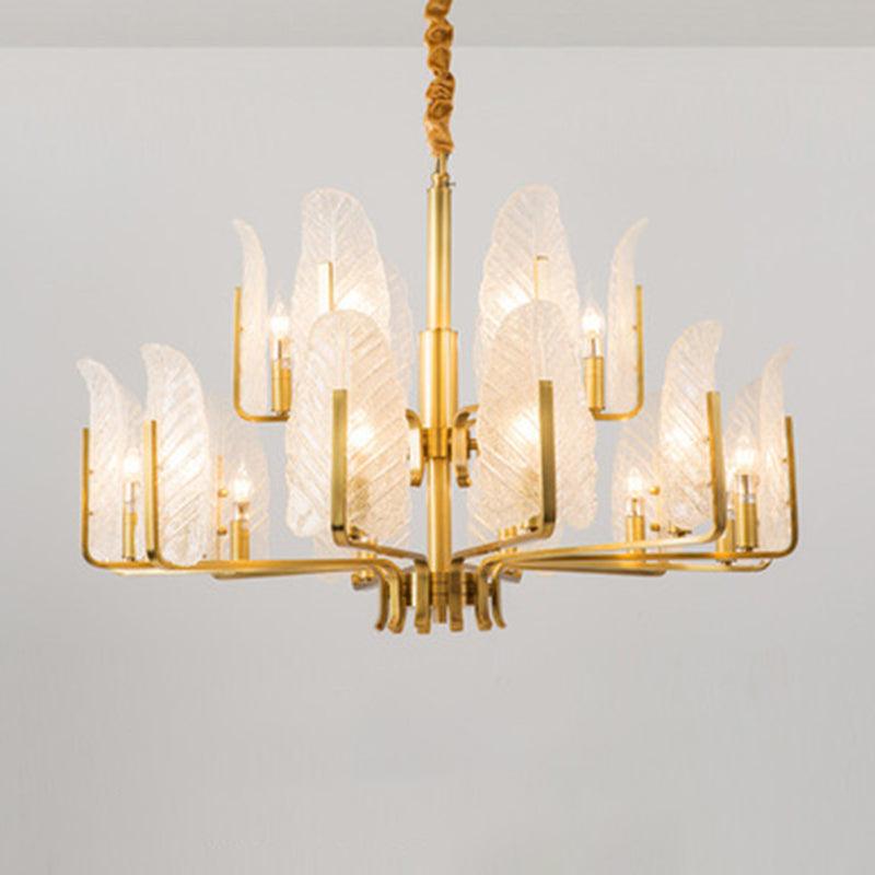 Leaf-Shaped Ceiling Lighting Postmodern Seedy Glass Gold Chandelier - Rebooters