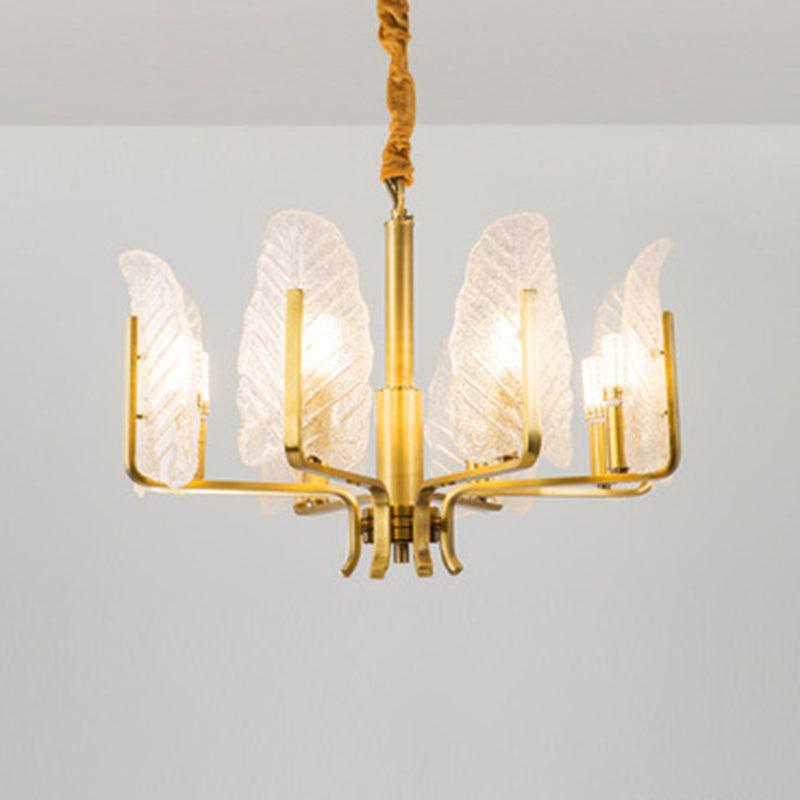 Leaf-Shaped Ceiling Lighting Postmodern Seedy Glass Gold Chandelier - Rebooters