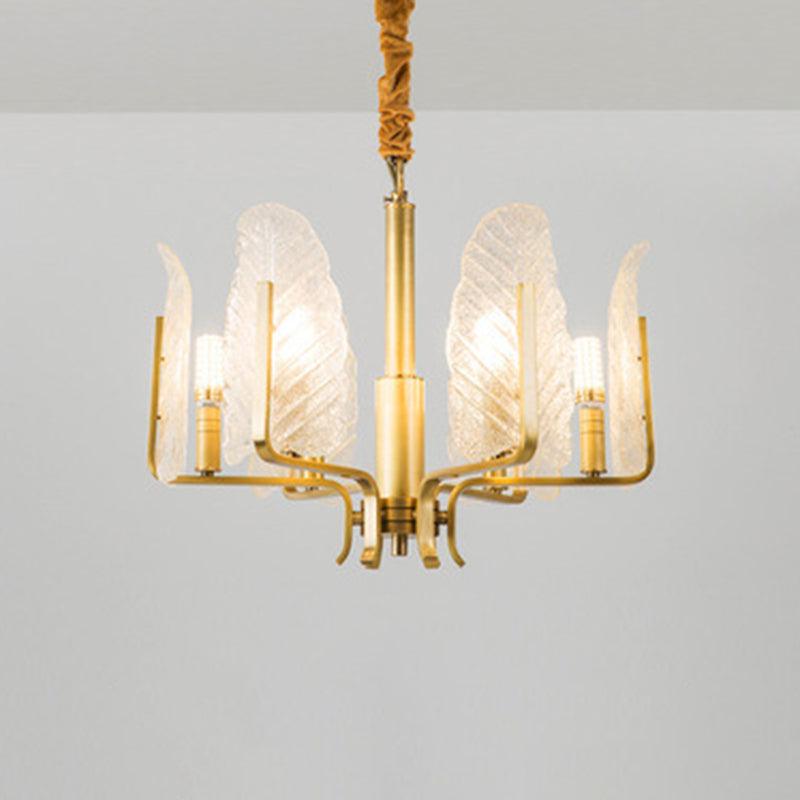 Leaf-Shaped Ceiling Lighting Postmodern Seedy Glass Gold Chandelier - Rebooters