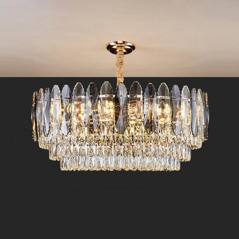 Artistic Tiered Chandelier Lighting Minimalist Clear K9 Crystal Pendant Light Gold - Rebooters