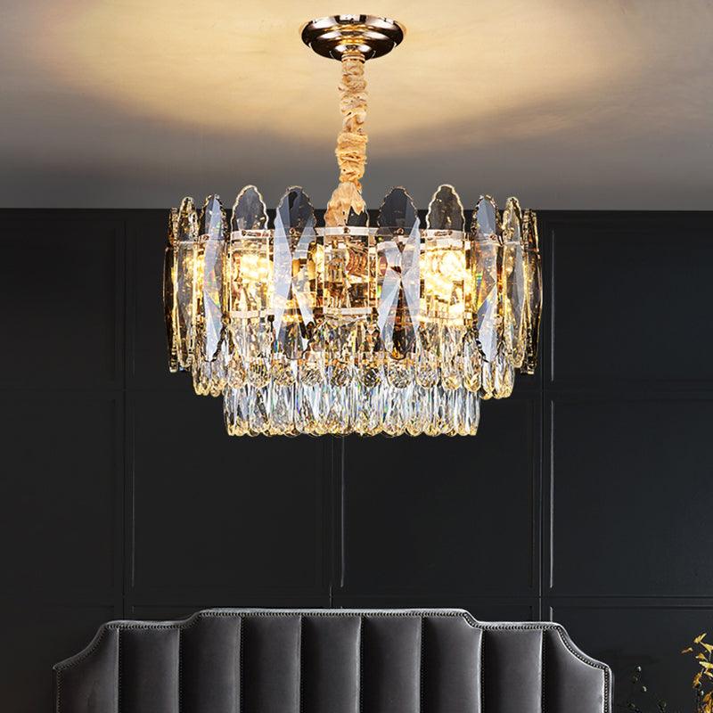 Artistic Tiered Chandelier Lighting Minimalist Clear K9 Crystal Pendant Light Gold - Rebooters