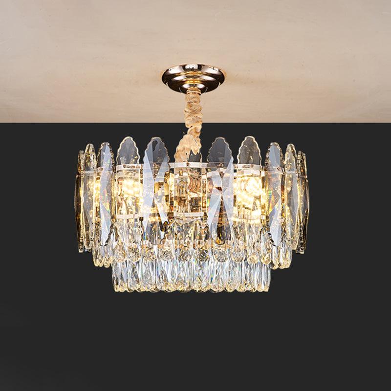 Artistic Tiered Chandelier Lighting Minimalist Clear K9 Crystal Pendant Light Gold - Rebooters