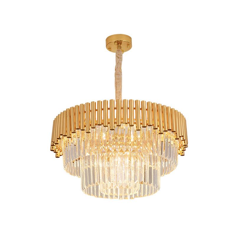 Artistic Tiered Round Suspension Light Clear Crystal Living Room Chandelier Light in Gold - Rebooters
