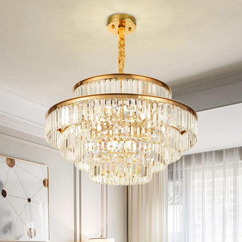 Artistic Circular Tiers Suspension Light Tri-Prism Crystal Chandelier in Gold - Rebooters