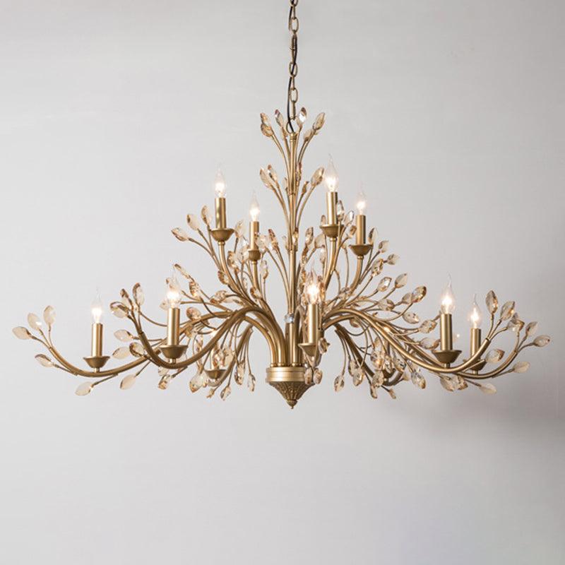 Amber Crystal Branch Pendant Chandelier Rustic Gold Lighting - Rebooters