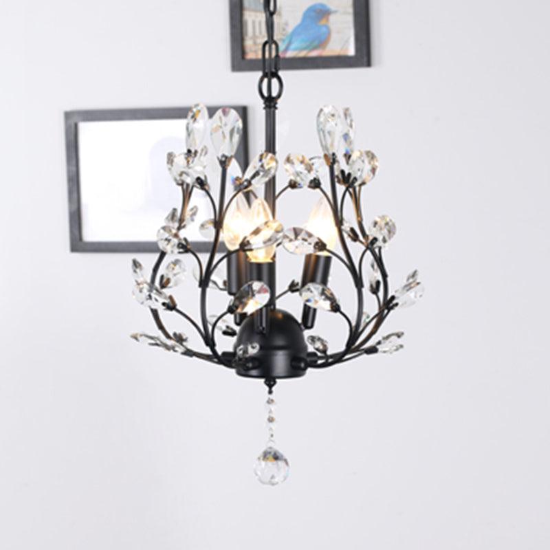 3-Bulb Branch Shaped Hanging Lamp Rural Beveled Crystal Ceiling Chandelier - Rebooters