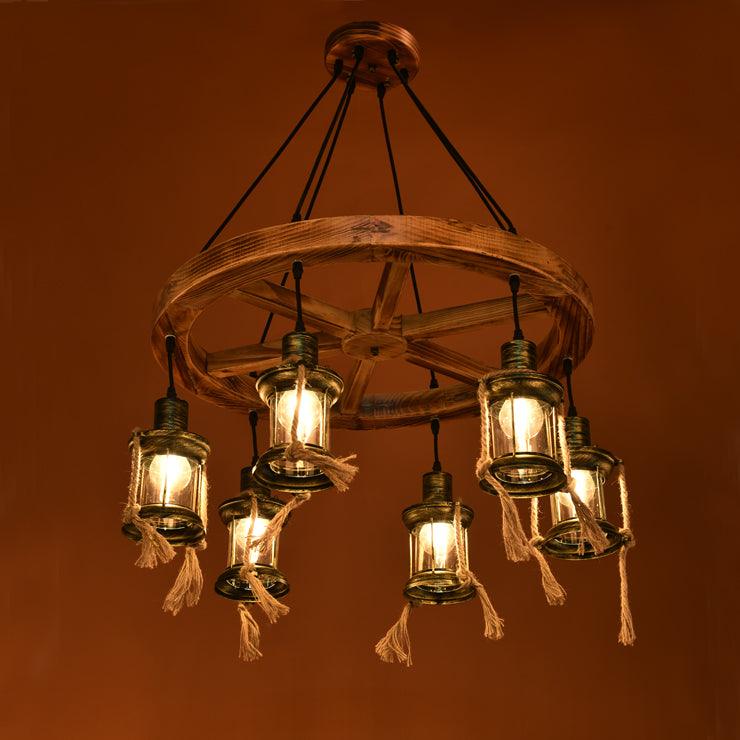 6-Light Metal Hanging Chandelier Coastal Bronze Kerosene Light Fixture - Rebooters