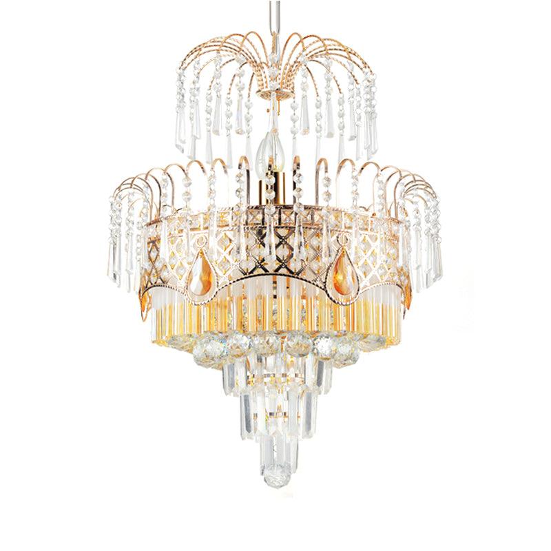 3/7 Lights Dining Room Ceiling Lamp with Layered Crystal Shade Modern Gold Chandelier Light 18 Inch Wide - Rebooters