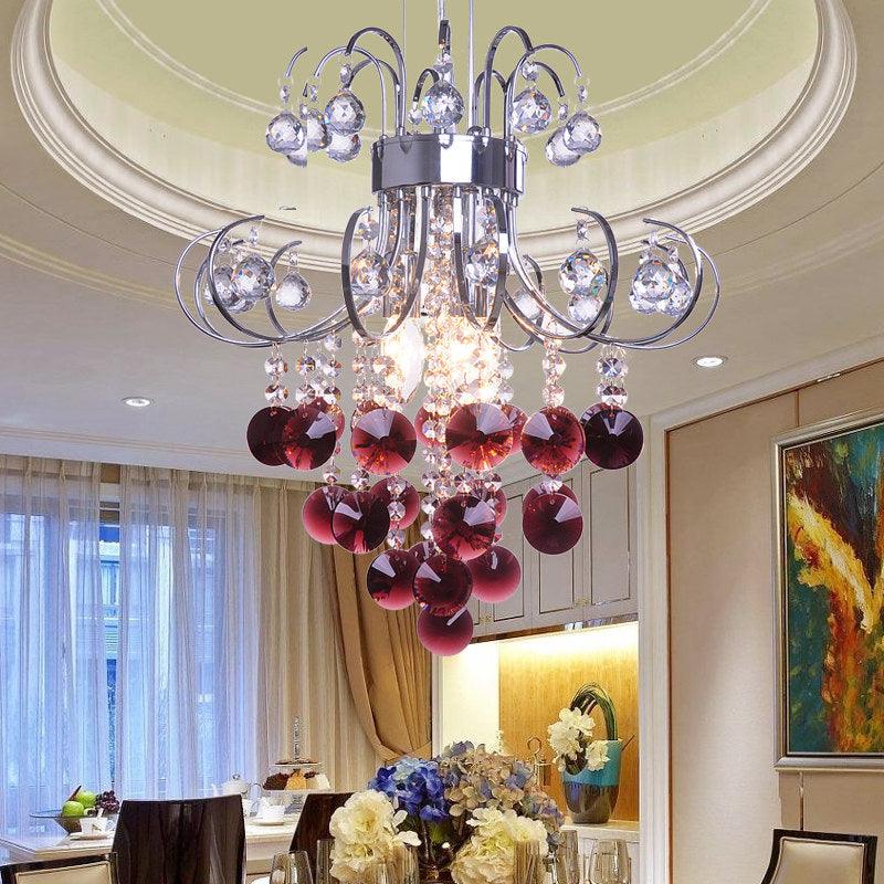 Bent Arm Frame Ceiling Light Fixture Modern Red Crystal Chandelier - Rebooters