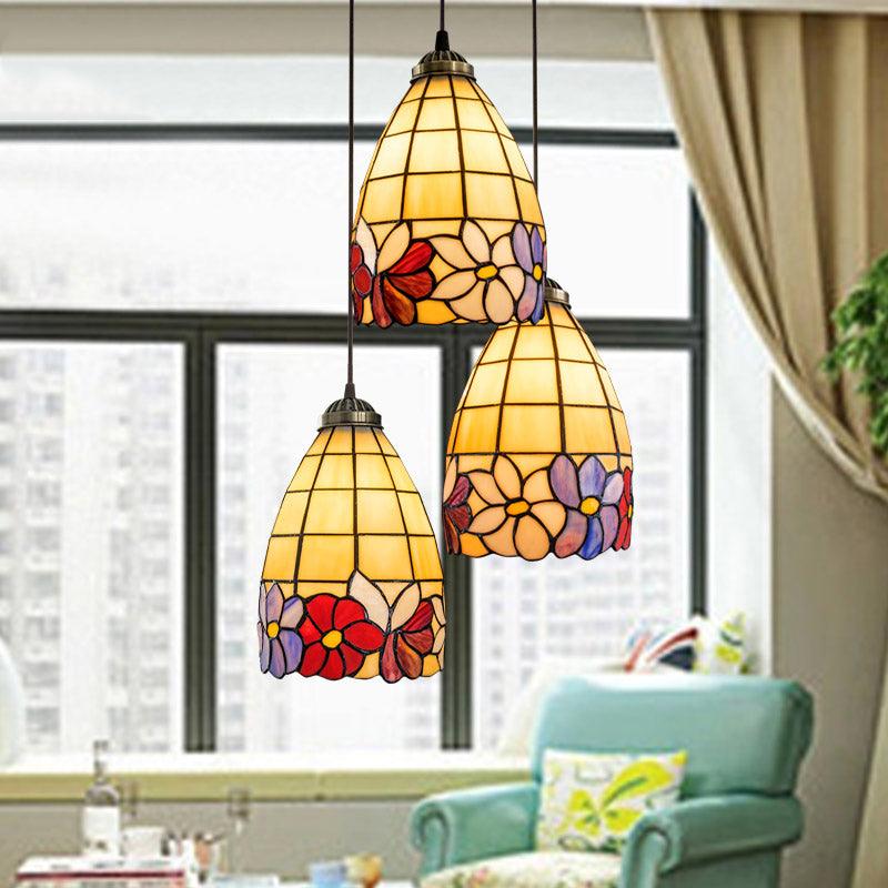 Bell Shaped Multi Light Pendant Decorative Floral Stained Glass - Rebooters