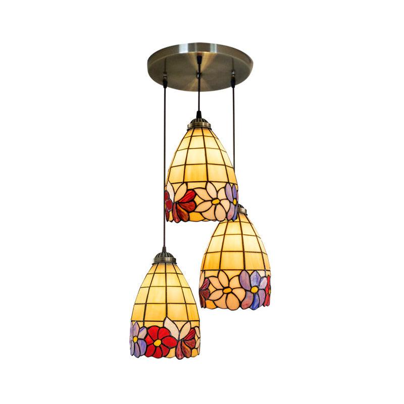 Bell Shaped Multi Light Pendant Decorative Floral Stained Glass - Rebooters
