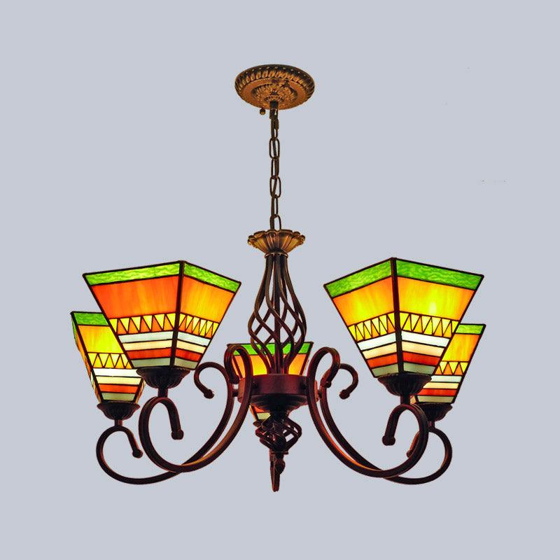 Antique Style Pyramid Ceiling Lighting Stained Art Glass Chandelier - Rebooters