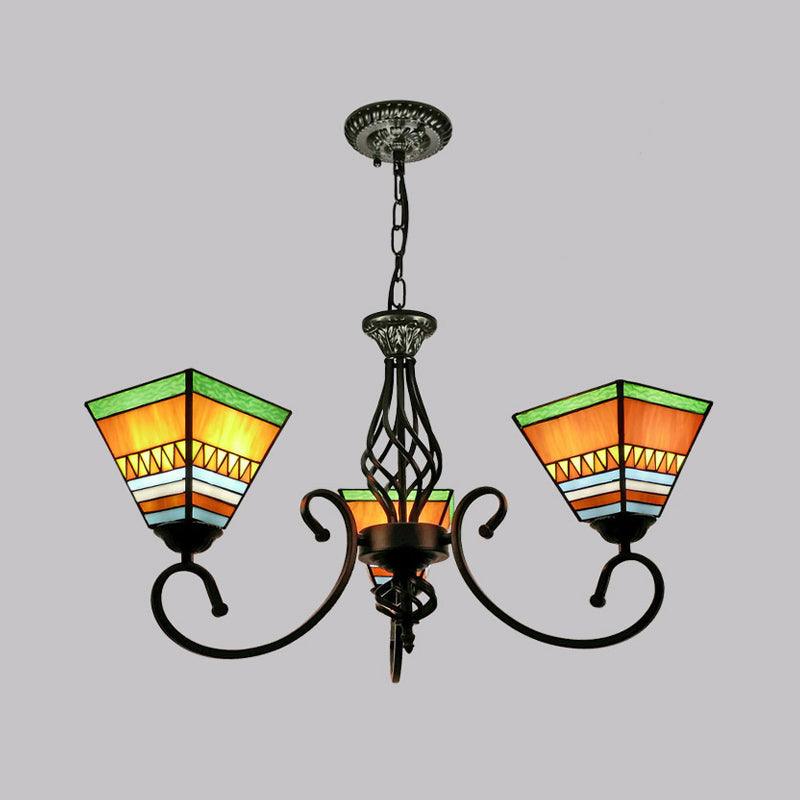 Antique Style Pyramid Ceiling Lighting Stained Art Glass Chandelier - Rebooters