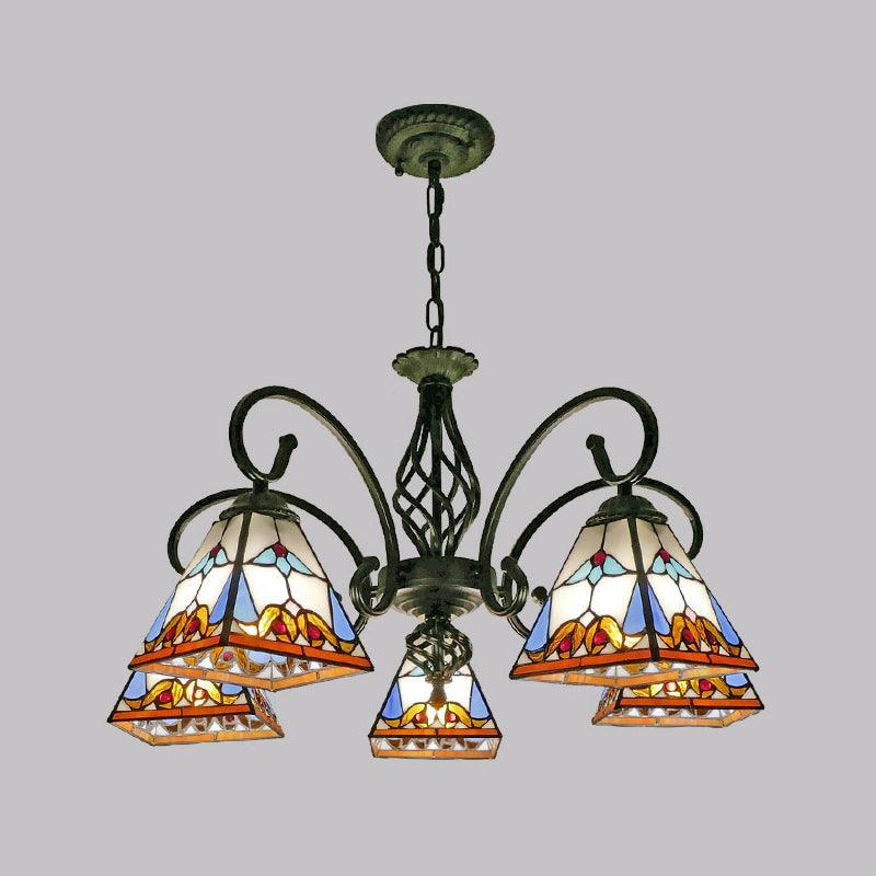 Antique Style Pyramid Ceiling Lighting Stained Art Glass Chandelier - Rebooters