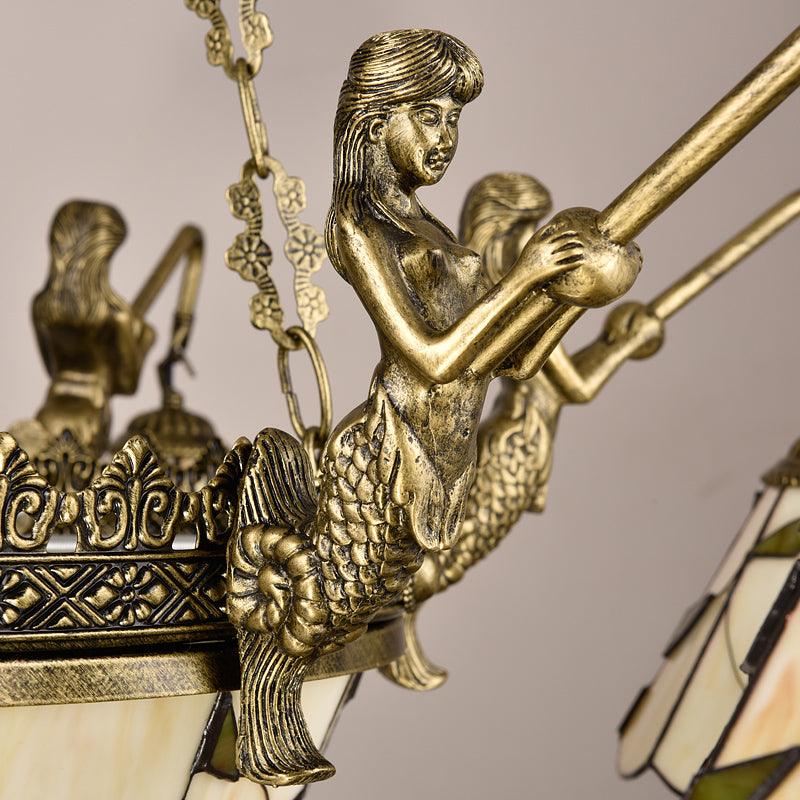 Bell Shade Chandelier Light Classic Hand Cut Glass Beige Pendant - Rebooters