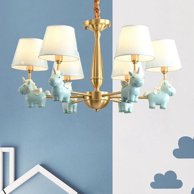 Kids Style Bucket Suspension Light Fabric Child Room Chandelier Light with Resin Unicorn - Rebooters