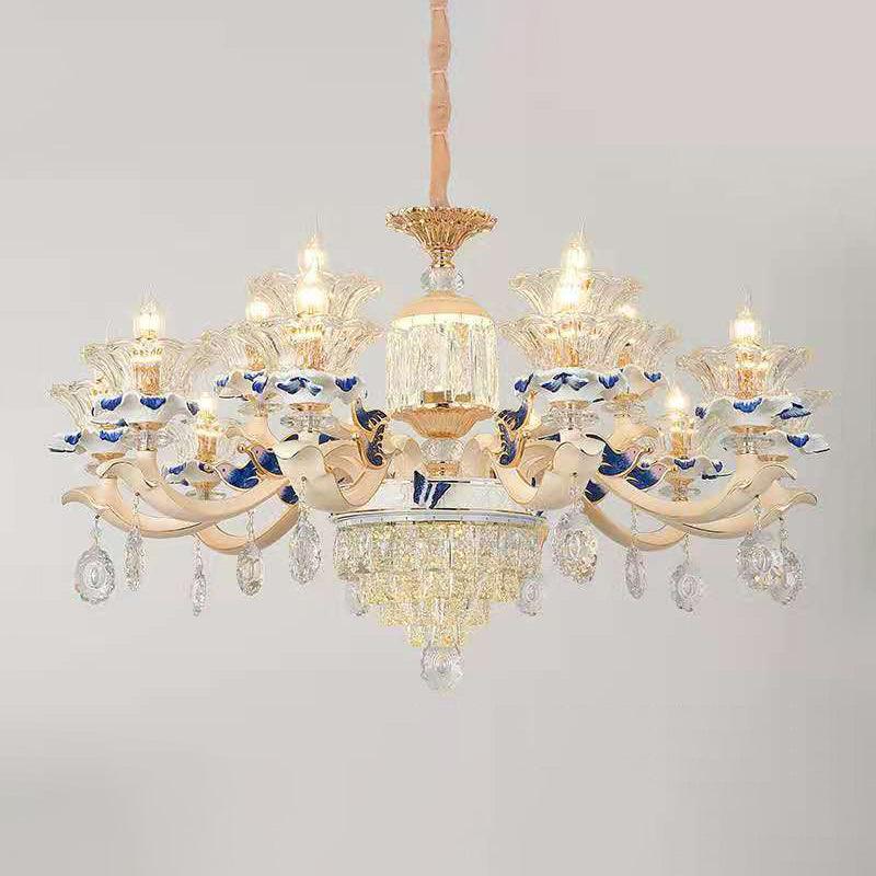 Beige Ruffle Floral Chandelier Light Vintage Glass Accent - Rebooters