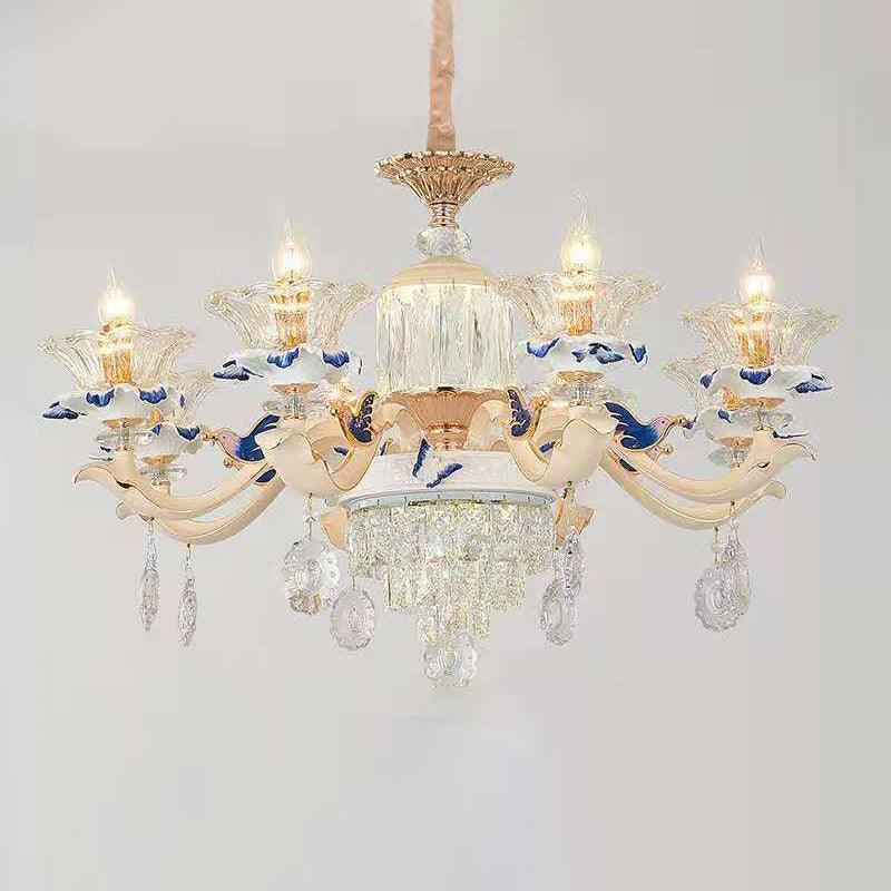 Beige Ruffle Floral Chandelier Light Vintage Glass Accent - Rebooters