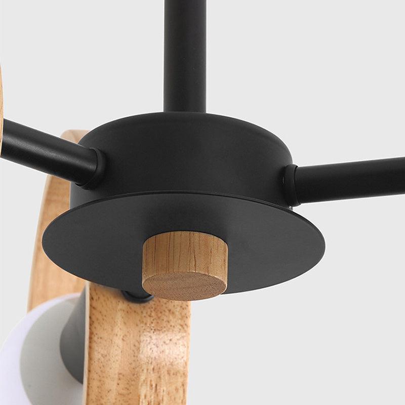 3/6/8 Heads Round Chandelier Light Contemporary Wood Hanging Ceiling Light in Black White - Rebooters