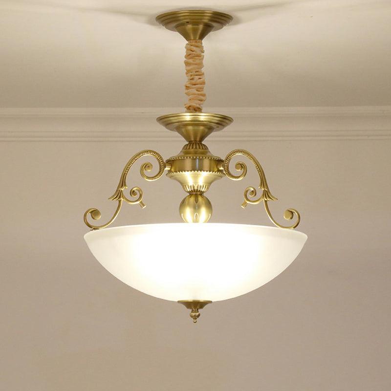 3 Heads Chandelier Light Retro Bowl Frosted Glass Fixture in Gold - Rebooters
